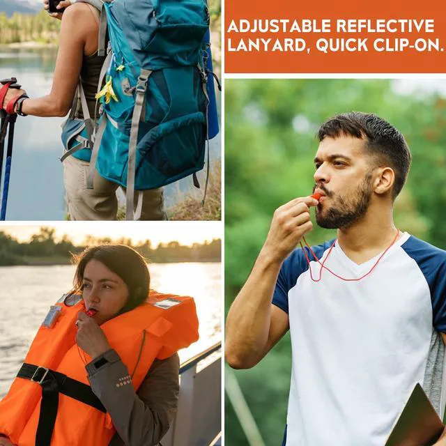 Alt view image 5 of 7 - Emergency Survival Whistles, 2 Pack Double Tube Waterproof Safety Whistle with Lanyard
