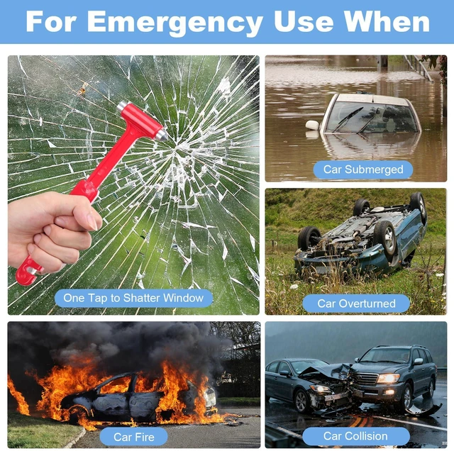 Alt view image 4 of 7 - 2-Pack 2-in-1 Emergency Car Hammer & Escape Hammers - Glass Window Breakers, Seat Belt Cutter with Safety Hammer Head for Vehicle Multi-Tool, Camping, DIY