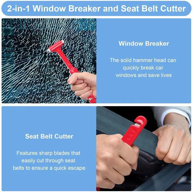 Alt view image 6 of 7 - 2-Pack 2-in-1 Emergency Car Hammer & Escape Hammers - Glass Window Breakers, Seat Belt Cutter with Safety Hammer Head for Vehicle Multi-Tool, Camping, DIY