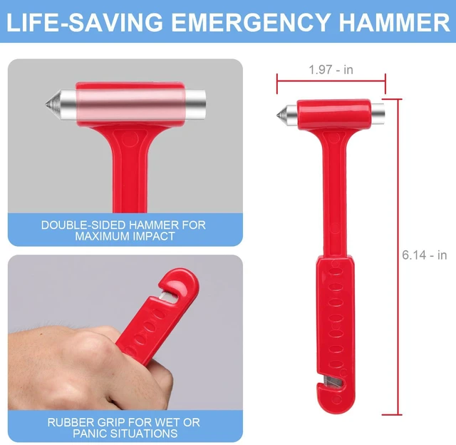 Alt view image 7 of 7 - 2-Pack 2-in-1 Emergency Car Hammer & Escape Hammers - Glass Window Breakers, Seat Belt Cutter with Safety Hammer Head for Vehicle Multi-Tool, Camping, DIY