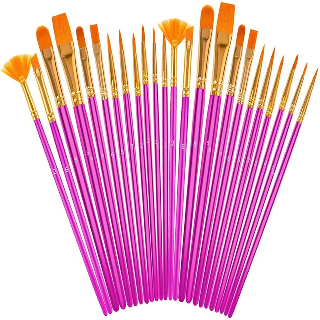Main image of 24Pcs Paint Brushes, 12 Sizes, Acrylic Oil Watercolor Set | 12 sizes, soft bristles, wooden handles ideal for acrylic, oil, watercolor, nail, face & rock painting.