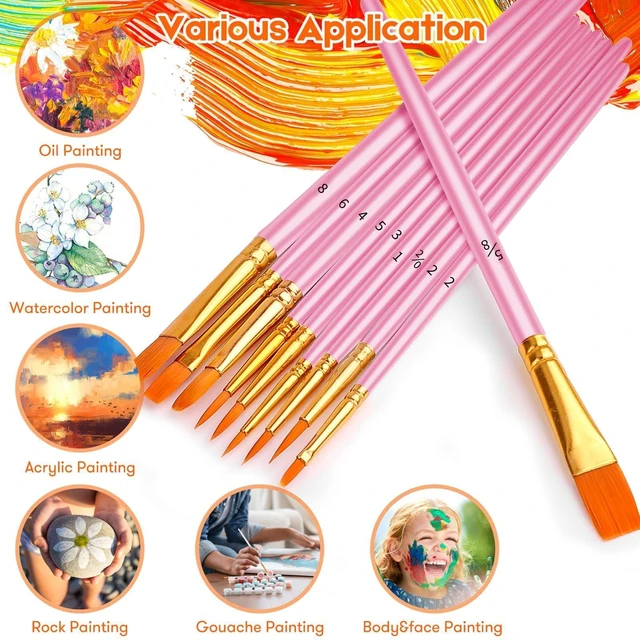 Alt view image 3 of 7 - 24Pcs Paint Brushes, 12 Sizes, Acrylic Oil Watercolor Set | 12 sizes, soft bristles, wooden handles ideal for acrylic, oil, watercolor, nail, face & rock painting.