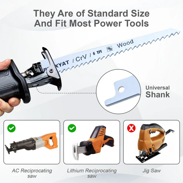 Alt view image 3 of 7 - 8PCS Reciprocating Saw Blades for Wood Pruning and Carbide Metal Blade | Including Premium 6Pcs Woodcutting & 2Pcs Carbide Metal Blade with Storage Case (6in 6TPI + 6in18TPI) by RNSXYAT