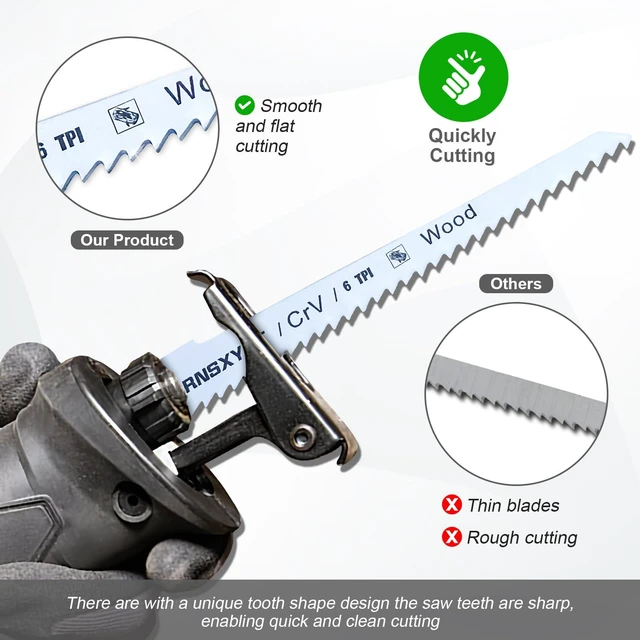 Alt view image 4 of 7 - 8PCS Reciprocating Saw Blades for Wood Pruning and Carbide Metal Blade | Including Premium 6Pcs Woodcutting & 2Pcs Carbide Metal Blade with Storage Case (6in 6TPI + 6in18TPI) by RNSXYAT