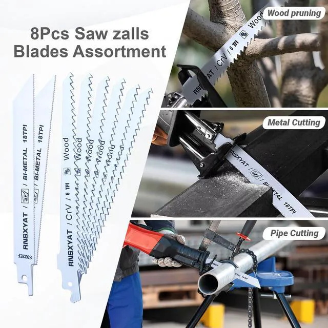 Alt view image 6 of 7 - 8PCS Reciprocating Saw Blades for Wood Pruning and Carbide Metal Blade | Including Premium 6Pcs Woodcutting & 2Pcs Carbide Metal Blade with Storage Case (6in 6TPI + 6in18TPI) by RNSXYAT