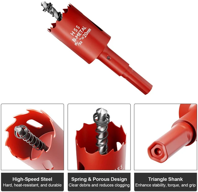 Alt view image 2 of 6 - 25/32" (20mm) Bi-Metal M42 High Speed Steel Hole Saw | with Pilot Drill Bit, Smooth Cutting Edge for PVC, Drywall, Wood, Plastic, Gypsum Board, Rubber, Thin Metal