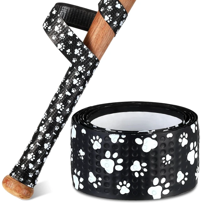Main image of Bat Grip Tapes for Baseball & Softball 1.1mm Precut Full Adhesive Non-Slip Softball Bat Wrap Cricket Batting Tape Replacement for Old Baseball Bats Grip(Black,Paw)