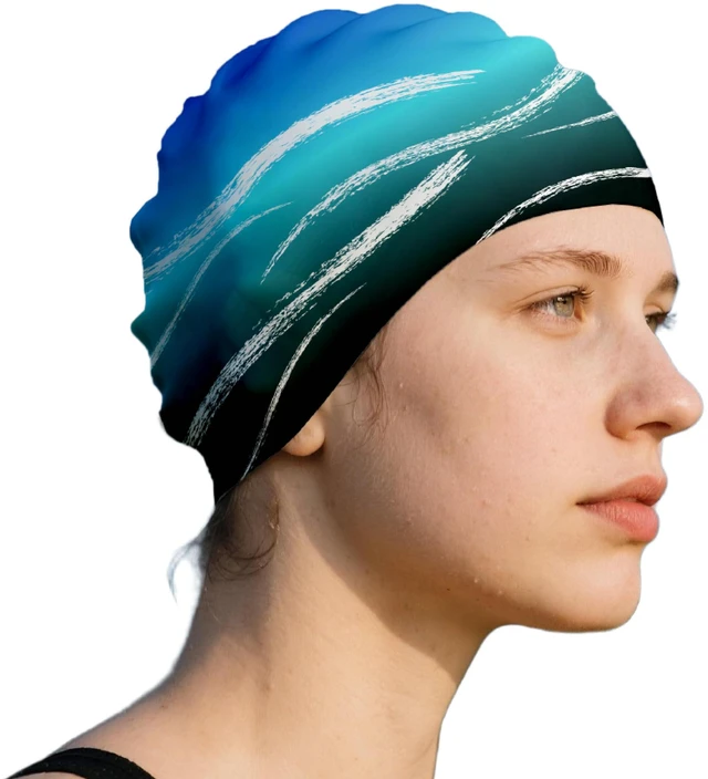 Main image of Swim Cap for Long Hair, Durable Silicone Swimming Caps for Women Adults Youths, Non-Slip Waterproof Swim Cap to Keep Hair Dry (Blue)