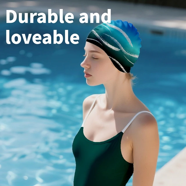Alt view image 5 of 7 - Swim Cap for Long Hair, Durable Silicone Swimming Caps for Women Adults Youths, Non-Slip Waterproof Swim Cap to Keep Hair Dry (Blue)