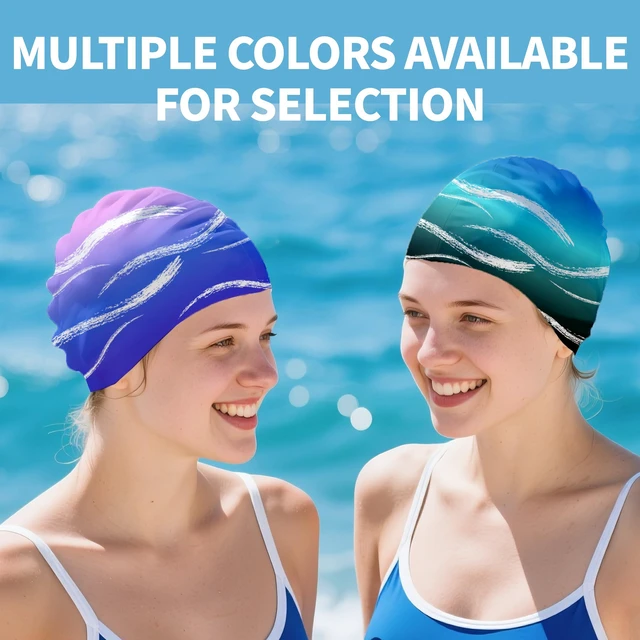 Alt view image 7 of 7 - Swim Cap for Long Hair, Durable Silicone Swimming Caps for Women Adults Youths, Non-Slip Waterproof Swim Cap to Keep Hair Dry (Blue)