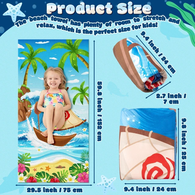 Alt view image 2 of 6 - Cartoon Ocean Girl Beach Towel for Kids, 30 x 60 inch Hawaii Tropical Luau Movie Thin Microfiber Sand Free Quick Dry Bath Pool Towel Blanket for Children Summer Pool Party Swimming Sport
