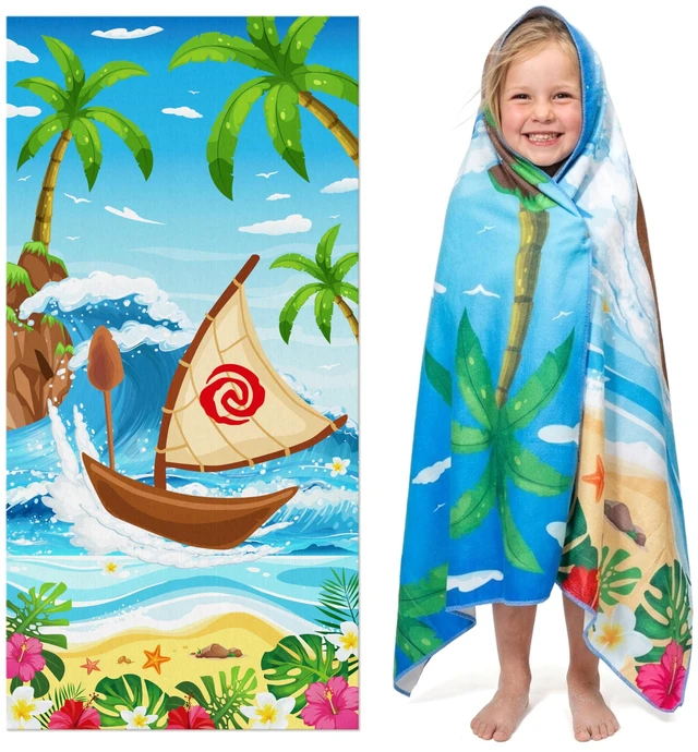 Main image of Cartoon Ocean Girl Beach Towel for Kids, 30 x 60 inch Hawaii Tropical Luau Movie Thin Microfiber Sand Free Quick Dry Bath Pool Towel Blanket for Children Summer Pool Party Swimming Sport