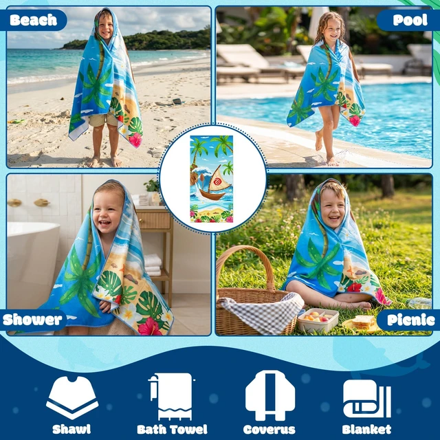 Alt view image 4 of 6 - Cartoon Ocean Girl Beach Towel for Kids, 30 x 60 inch Hawaii Tropical Luau Movie Thin Microfiber Sand Free Quick Dry Bath Pool Towel Blanket for Children Summer Pool Party Swimming Sport