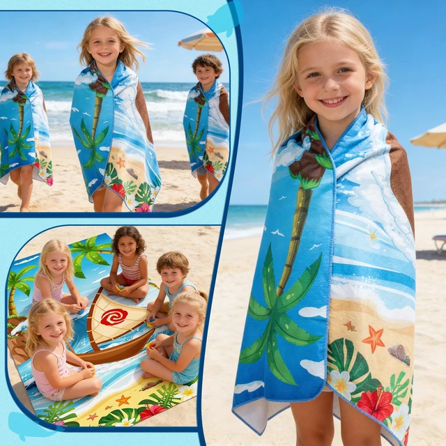 Alt view image 6 of 6 - Cartoon Ocean Girl Beach Towel for Kids, 30 x 60 inch Hawaii Tropical Luau Movie Thin Microfiber Sand Free Quick Dry Bath Pool Towel Blanket for Children Summer Pool Party Swimming Sport