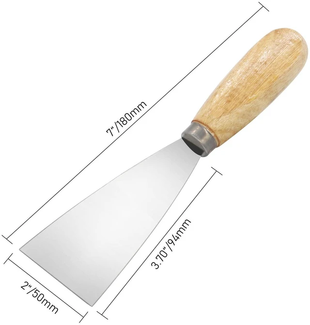 Alt view image 2 of 5 - Putty Knife, 2 PCS 2 Inch Metal Scraper, wooden Handle Spackle Knives for Drywall, Decals, Wall paper, Patching, Painting, Taping, Scraping Coating