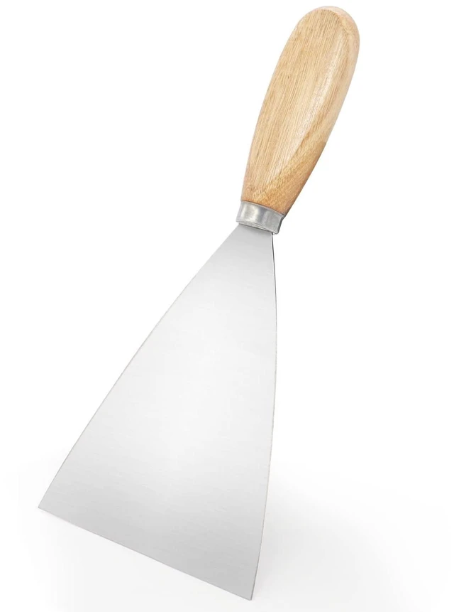 Main image of Putty Knife, 4 Inch Metal Scraper, wooden Handle Spackle Knives for Drywall, Decals, Wall paper, Patching, Painting, Taping, Scraping Coating