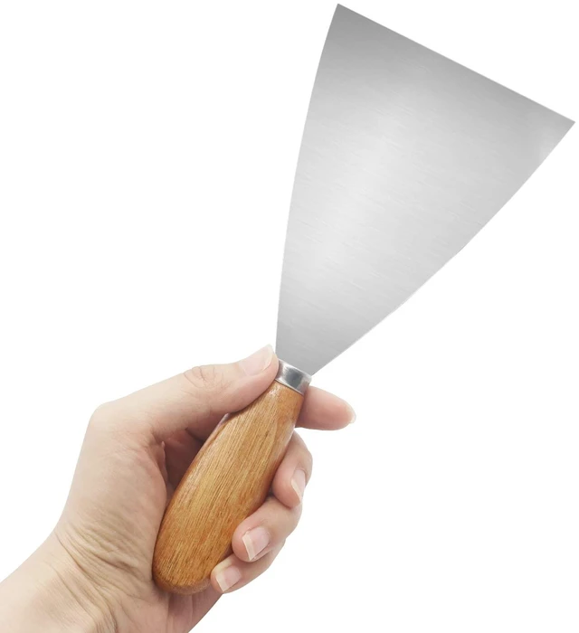 Alt view image 5 of 5 - Putty Knife, 4 Inch Metal Scraper, wooden Handle Spackle Knives for Drywall, Decals, Wall paper, Patching, Painting, Taping, Scraping Coating