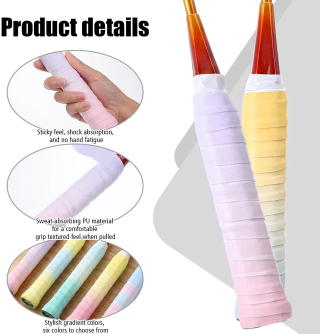 Alt view image 3 of 7 - 6Pcs Tennis Racket Grip Tape, Non-Slip Absorbent Tennis Grip Tapes | Gradient Color, Tennis Racket Grips Tape for Tennis Pickleball Badminton Golf Baseball Bat