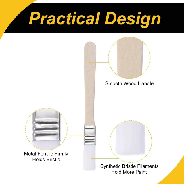 Alt view image 4 of 5 - 10Pcs 0.5" Width Small Paint Brush Nylon Bristle White | w/ Wood Handle Tool