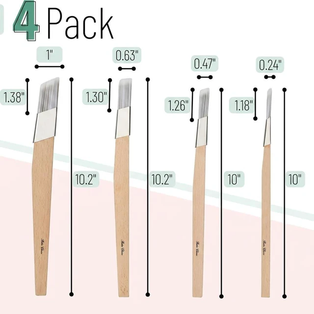 Alt view image 2 of 6 - Detail Trim Paint Brushes, 4 Pack, 6/12/16/25mm, Angled Cutting-in Brushes with Wooden Handles & Synthetic Bristles for Precise Edging, Touch-Ups, Door Frames, Baseboards & Painting Projects