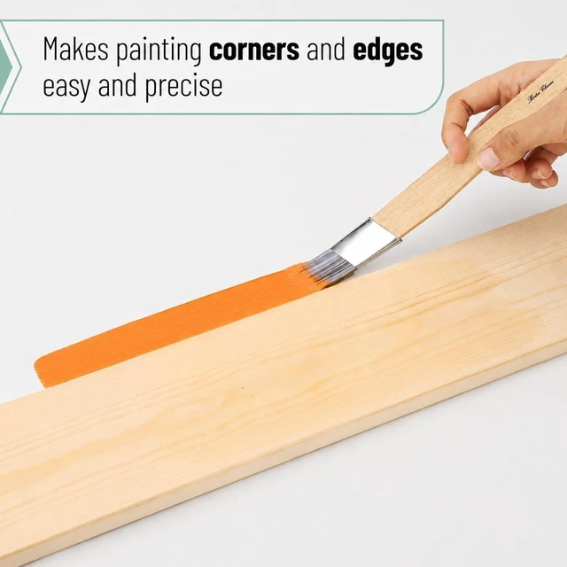 Alt view image 5 of 6 - Detail Trim Paint Brushes, 4 Pack, 6/12/16/25mm, Angled Cutting-in Brushes with Wooden Handles & Synthetic Bristles for Precise Edging, Touch-Ups, Door Frames, Baseboards & Painting Projects