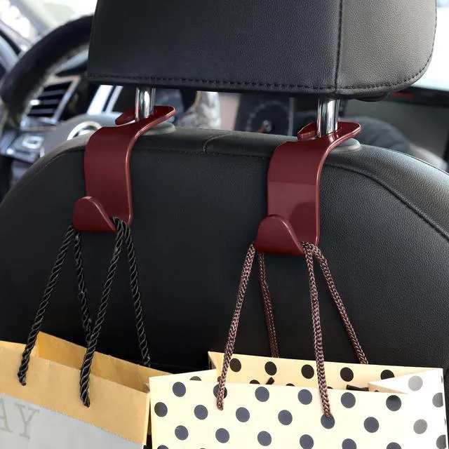 Alt view image 2 of 7 - 4 Pack Car Headrest Hooks - Universal Auto Hooks, Back Seat Hangers, Storage Organizer (Brown)