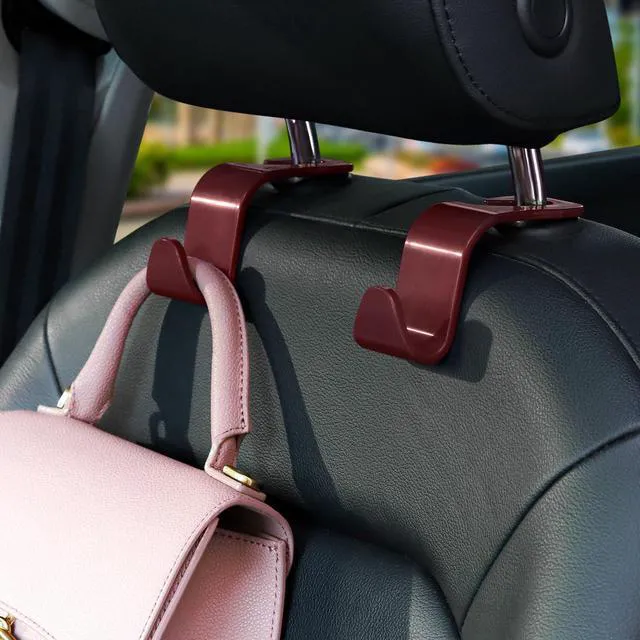 Alt view image 3 of 7 - 4 Pack Car Headrest Hooks - Universal Auto Hooks, Back Seat Hangers, Storage Organizer (Brown)