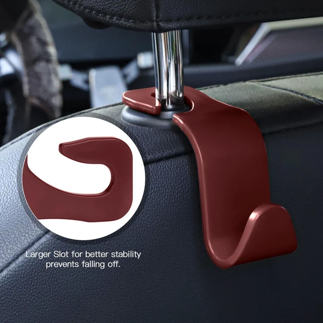 Alt view image 5 of 7 - 4 Pack Car Headrest Hooks - Universal Auto Hooks, Back Seat Hangers, Storage Organizer (Brown)