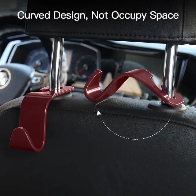 Alt view image 6 of 7 - 4 Pack Car Headrest Hooks - Universal Auto Hooks, Back Seat Hangers, Storage Organizer (Brown)