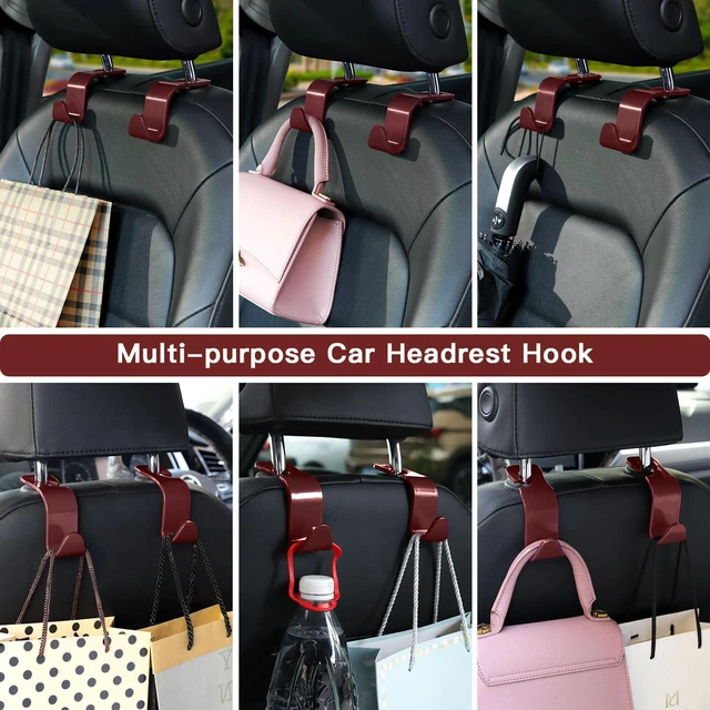 Alt view image 7 of 7 - 4 Pack Car Headrest Hooks - Universal Auto Hooks, Back Seat Hangers, Storage Organizer (Brown)