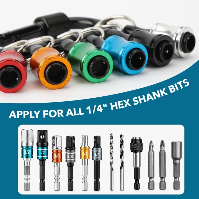 Alt view image 2 of 7 - Keychain Bit Holder, 6 pcs, 1/4" Hex Shank, Screwdriver Bit Holder | Extension Bar Keychain Drill Screw Adapter, Aluminum Alloy, Quick-Change, Tools & Home Improvement Gift
