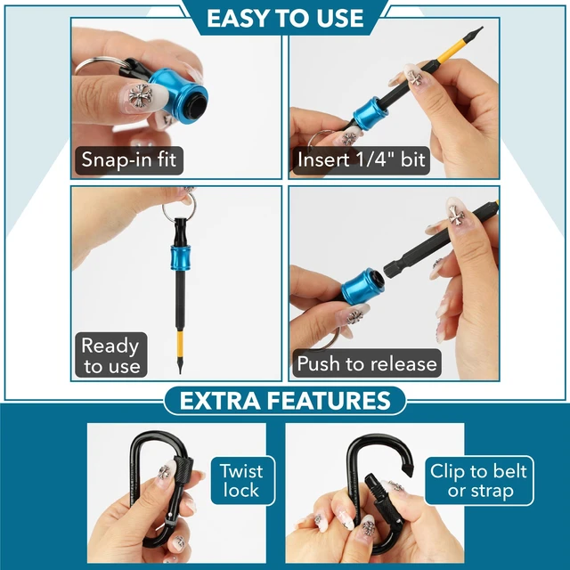 Alt view image 4 of 7 - Keychain Bit Holder, 6 pcs, 1/4" Hex Shank, Screwdriver Bit Holder | Extension Bar Keychain Drill Screw Adapter, Aluminum Alloy, Quick-Change, Tools & Home Improvement Gift