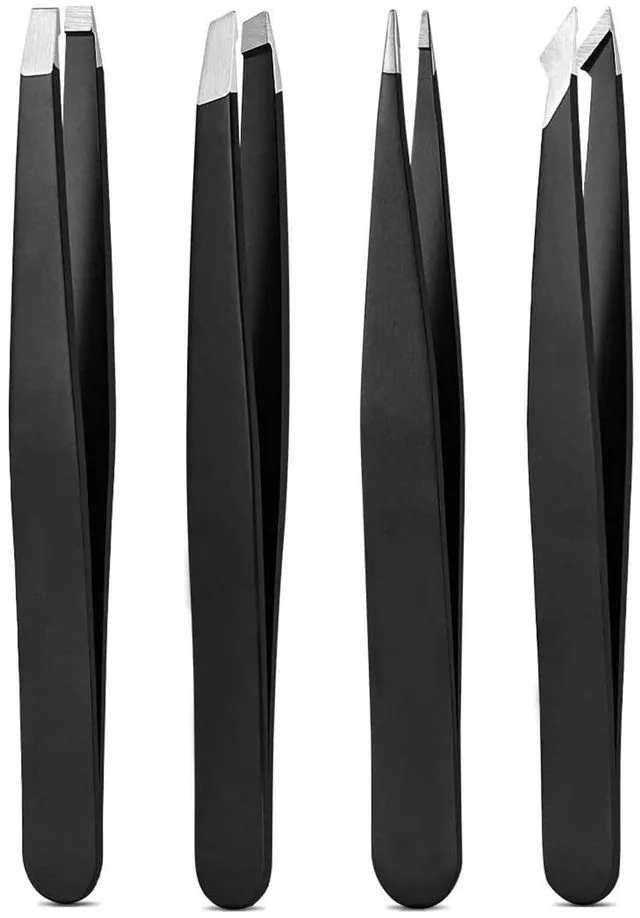 Main image of 4Pcs Steel Tweezers Set, Eyebrow Blackhead Ingrown Hair Tool | Rust-Proof 4Pcs Multi-Tip Tweezers for Eyebrows, Blackheads & Ingrown Hairs, Daily Unisex Facial Grooming