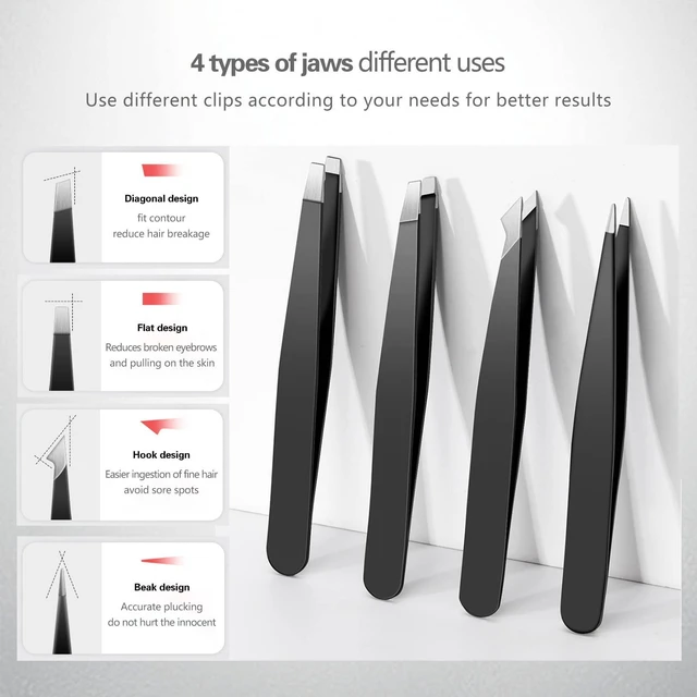 Alt view image 6 of 7 - 4Pcs Steel Tweezers Set, Eyebrow Blackhead Ingrown Hair Tool | Rust-Proof 4Pcs Multi-Tip Tweezers for Eyebrows, Blackheads & Ingrown Hairs, Daily Unisex Facial Grooming