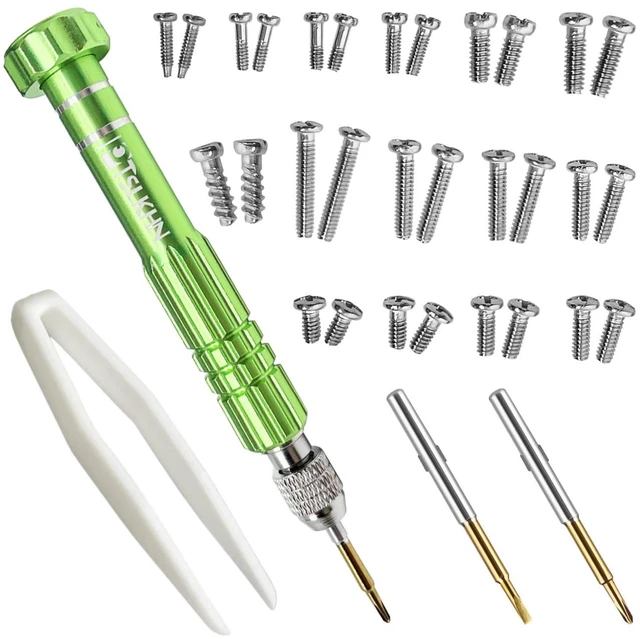 Main image of Eye Glass Repairing Kit, S2 Steel Screwdriver with 15 Types of Screws, Precision Eyeglass Repair Tool Set (Green2in1-screws)