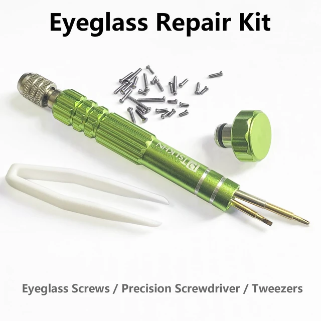 Alt view image 2 of 6 - Eye Glass Repairing Kit, S2 Steel Screwdriver with 15 Types of Screws, Precision Eyeglass Repair Tool Set (Green2in1-screws)