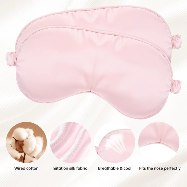 Alt view image 3 of 7 - 2 Pcs Sleep Mask, Pink Soft Silky Eye Cover | Satin Blindfold Elastic Strap Night Eye Shade, Eye Sleep Shade Cover, Blocks Light Reduces Puffy Eyes Gifts