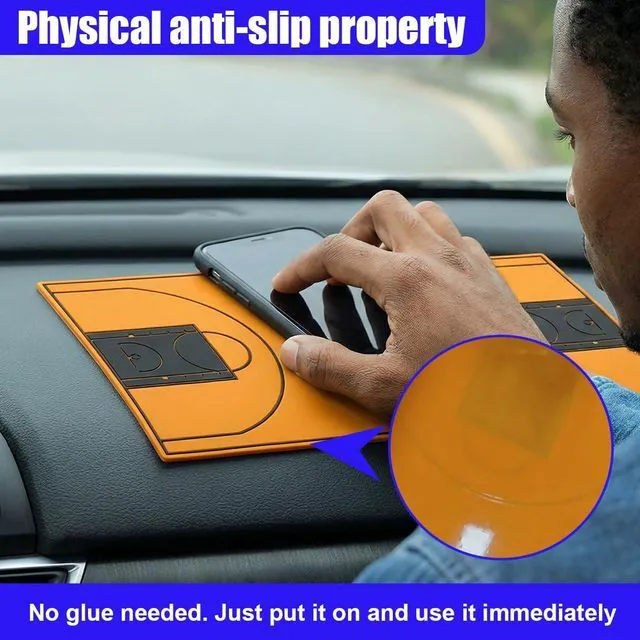 Alt view image 5 of 6 - Car Dashboard Non-Slip Mat, 10.55" x 5.82" Sticky Pads (Basketball) | Adhesive Anti-Slip Mat, Universal Car Dashboard Gripping Pad for Phones, Sunglasses, Keys, Coins, GPS, Electronic Devices