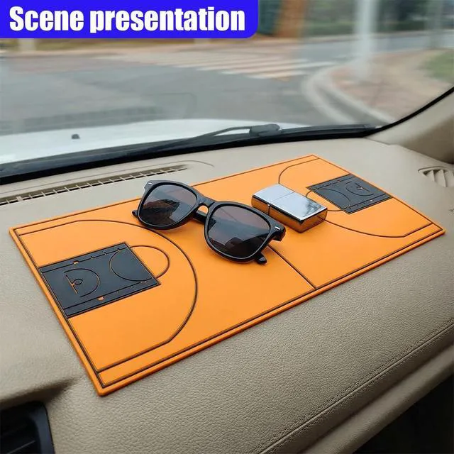 Alt view image 6 of 6 - Car Dashboard Non-Slip Mat, 10.55" x 5.82" Sticky Pads (Basketball) | Adhesive Anti-Slip Mat, Universal Car Dashboard Gripping Pad for Phones, Sunglasses, Keys, Coins, GPS, Electronic Devices