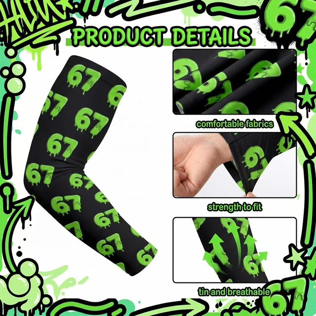 Alt view image 3 of 7 - 67 Ice Cream Drip Baseball Arm Sleeves for Youth Adult 6 7 Funny Design Sport Moisture Wicking