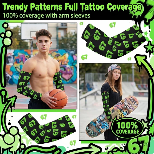 Alt view image 6 of 7 - 67 Ice Cream Drip Baseball Arm Sleeves for Youth Adult 6 7 Funny Design Sport Moisture Wicking