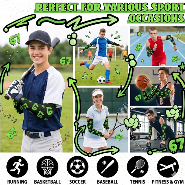 Alt view image 7 of 7 - 67 Ice Cream Drip Baseball Arm Sleeves for Youth Adult 6 7 Funny Design Sport Moisture Wicking