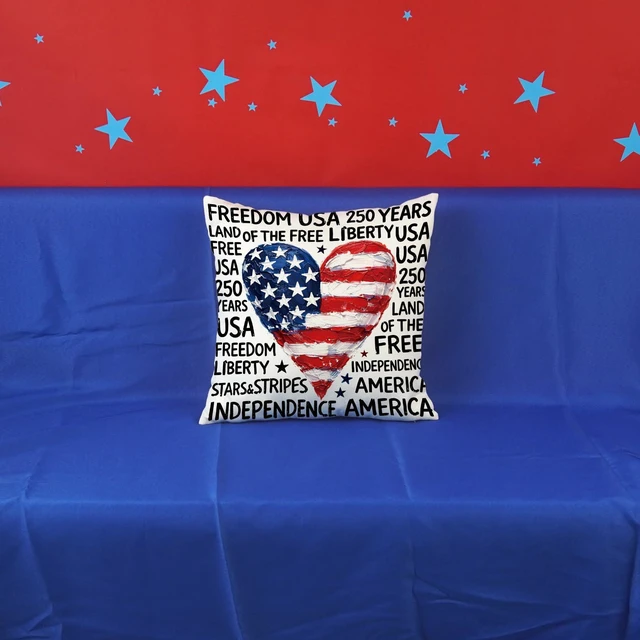 Alt view image 2 of 6 - 4th of July Pillow Covers 18x18 Inch Red and Blue Heart Patriotic Decorative Throw Pillows Independence Day Freedom Outdoor Patio Cushion Case for Sofa Couch Home Decor