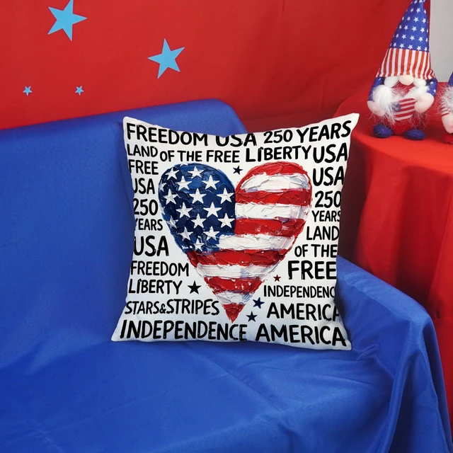 Alt view image 3 of 6 - 4th of July Pillow Covers 18x18 Inch Red and Blue Heart Patriotic Decorative Throw Pillows Independence Day Freedom Outdoor Patio Cushion Case for Sofa Couch Home Decor