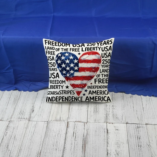 Alt view image 5 of 6 - 4th of July Pillow Covers 18x18 Inch Red and Blue Heart Patriotic Decorative Throw Pillows Independence Day Freedom Outdoor Patio Cushion Case for Sofa Couch Home Decor