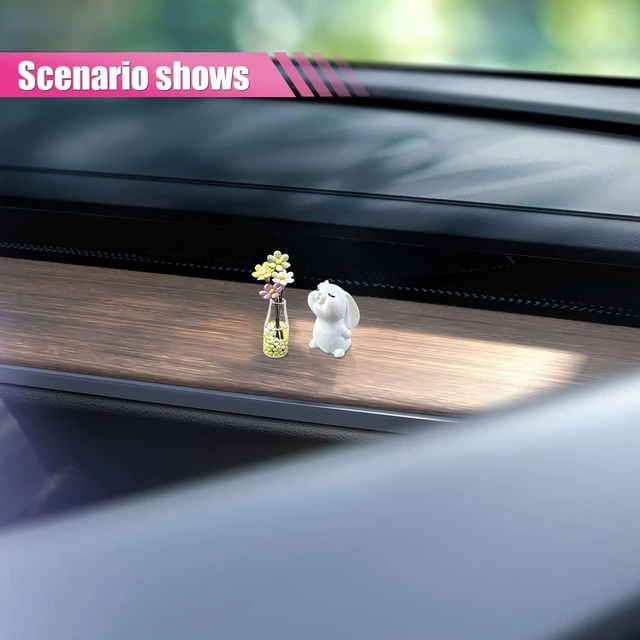 Alt view image 5 of 6 - Set of 2 Cute Mini Bunny and Daisy Flower Vase Car Dashboard Decoration, Adorable Car Rearview Mirror Charm Ornaments, Car Interior Decors Ornament Accessories for Women Funny Gifts