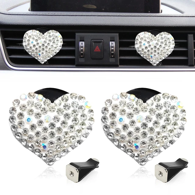 Main image of 2 Pieces Bling Crystal Heart Car Vent Clips Sparkling Air Freshener and Decorative Accessories for Women Men SUV Truck (White)