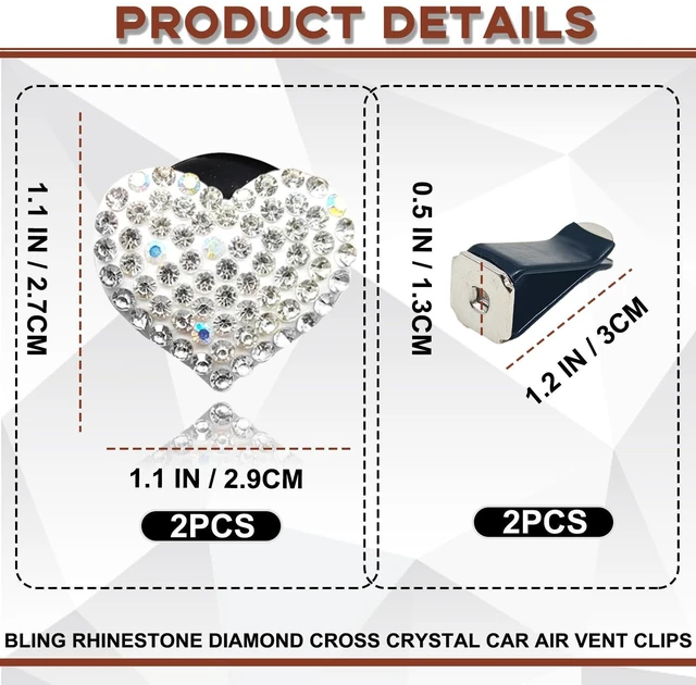 Alt view image 2 of 7 - 2 Pieces Bling Crystal Heart Car Vent Clips Sparkling Air Freshener and Decorative Accessories for Women Men SUV Truck (White)