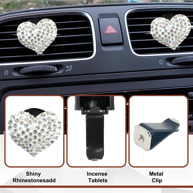 Alt view image 3 of 7 - 2 Pieces Bling Crystal Heart Car Vent Clips Sparkling Air Freshener and Decorative Accessories for Women Men SUV Truck (White)