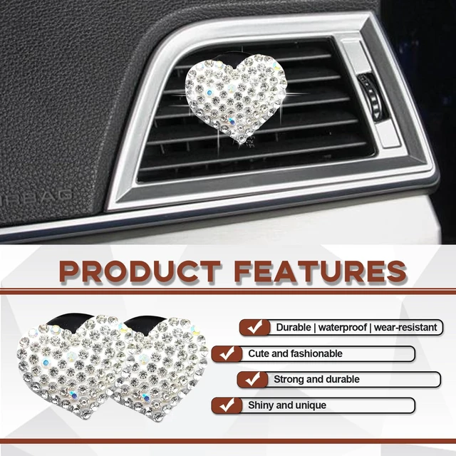 Alt view image 4 of 7 - 2 Pieces Bling Crystal Heart Car Vent Clips Sparkling Air Freshener and Decorative Accessories for Women Men SUV Truck (White)